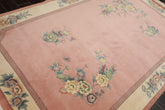 5x8 Rose, Ivory, Aqua Color Hand Knotted French Aubusson Savonnerie Wool Traditional Oriental Rug